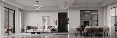 现代黑白灰客餐厅3D模型下载